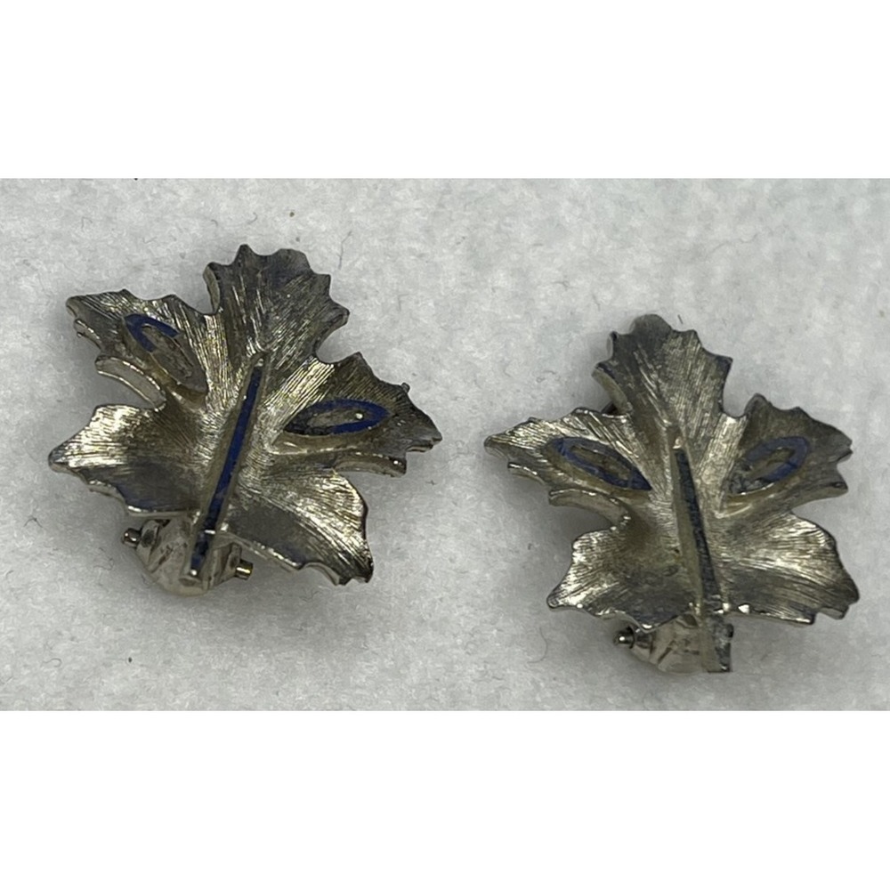 Vintage BSK Silver Tone Maple Leaf Clip-On Earrings Textured Fall Nature Theme